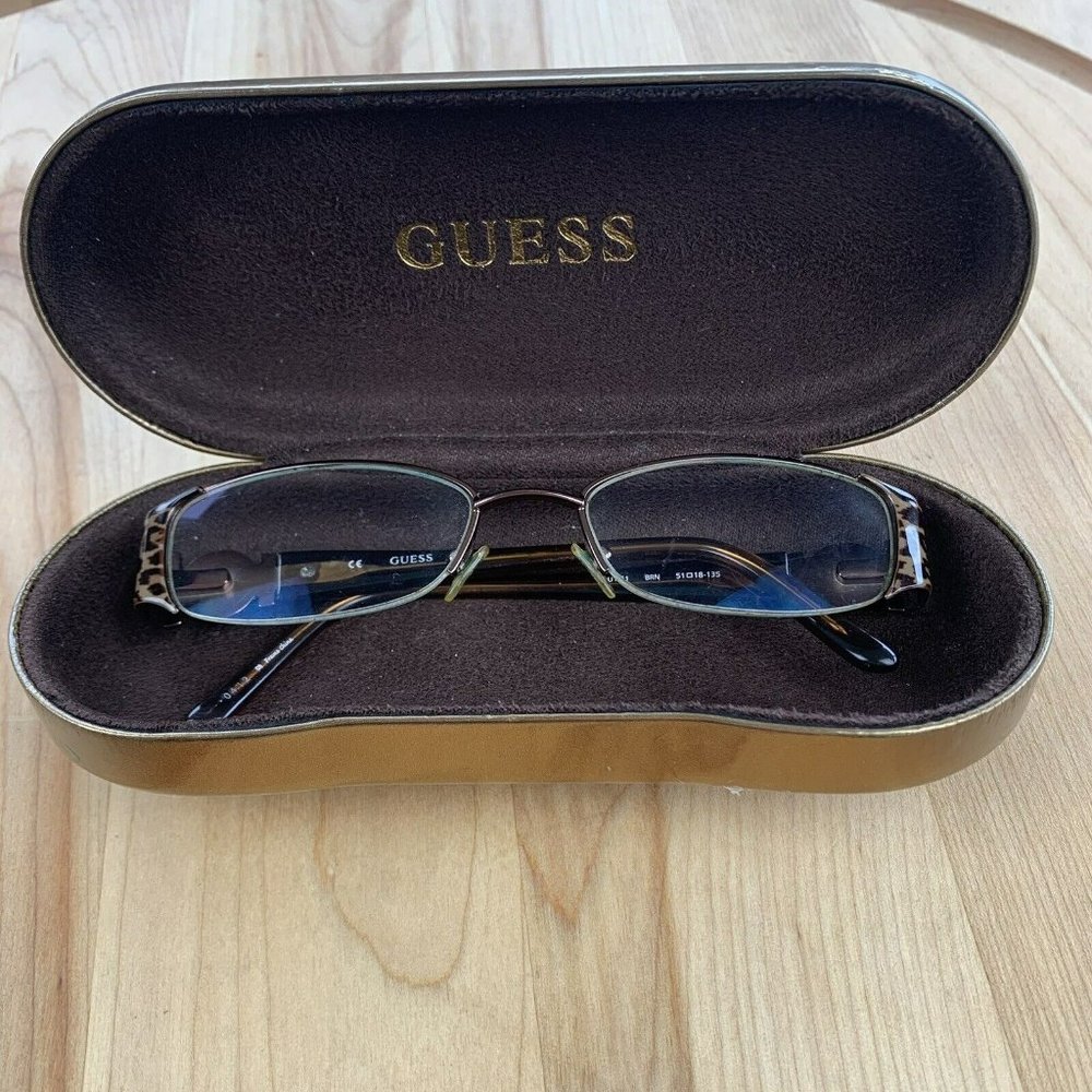 GUESS EYEGLASS Frames GU 1651 Brown Rectangular Half Rim 51-18-135 w/Case